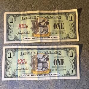 Steamboat Willie 1928 Disney Dollars 100 Years Of Magic 2002 Series Lot Of 2